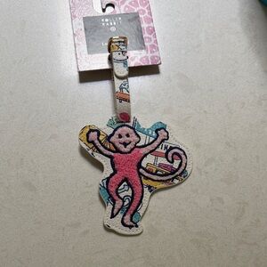 Roller Rabbit Pink Monkey Luggage Tag with Multicolor Print